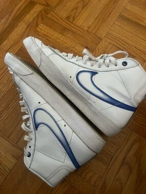 Nike White and Blue High-Top Sneakers